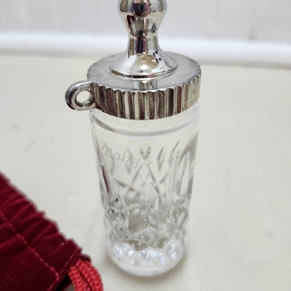 Vintage Waterford Crystal “Baby’s First Christmas” Baby‎ Bottle w/ Velvet Bag - Picture 4 of 12